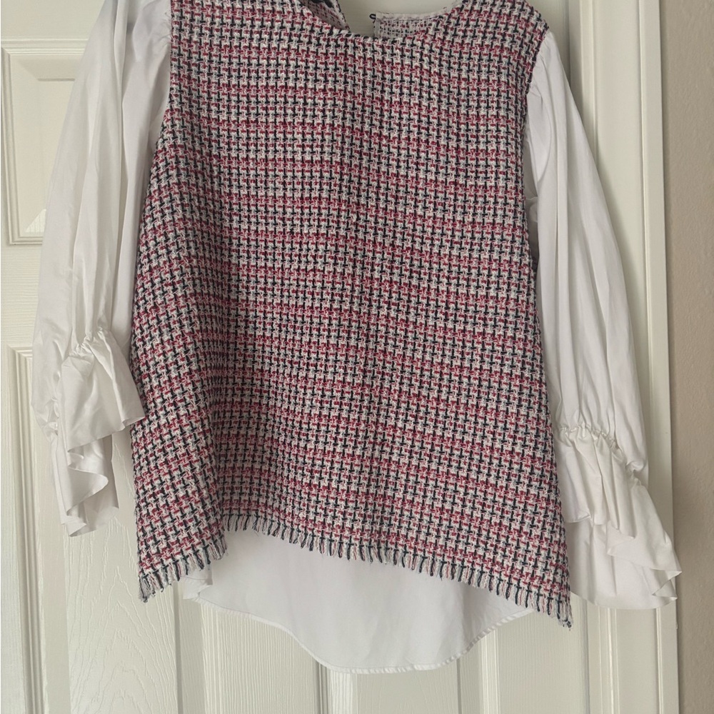 Zara Red and Black Textured Top